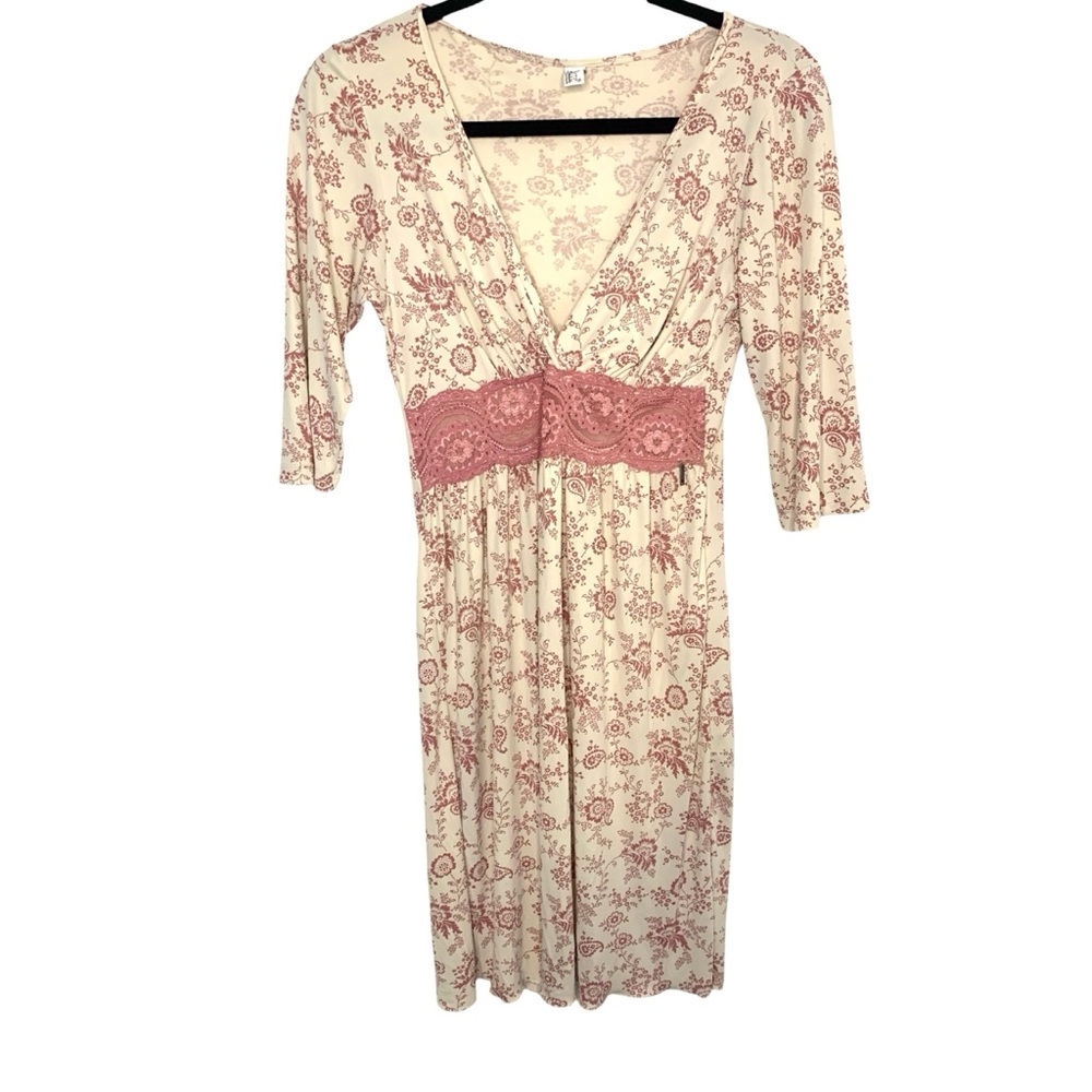 D’Nite Pink & Cream Small Lace Floral Paisley Stretchy Coquette Feminine Pajama